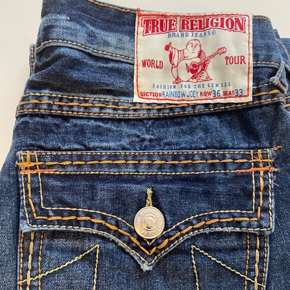 True Religion Mens Rainbow Joey blue Jeans 36 Contrasting Stitching Flap Pockets - Picture 4 of 13